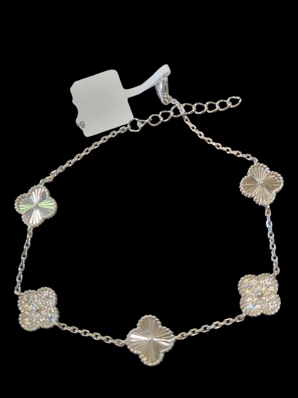 Sterling Silver MOISSANITE  Clover Link Bracelet with Pavé Accents adjustable
